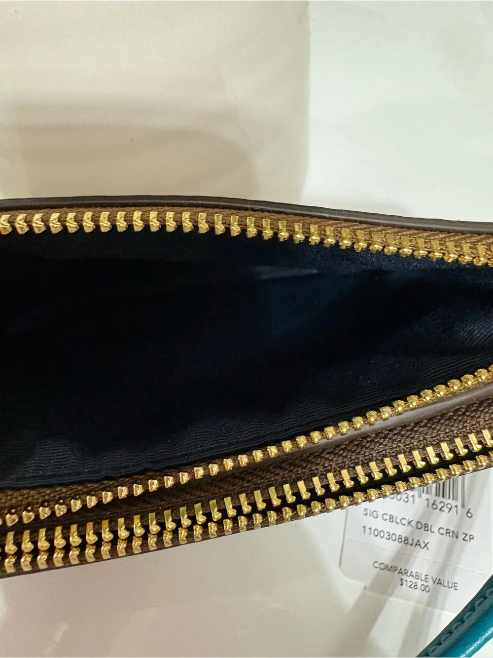Coach Double Corner Zip Wristlet Signature Canvas Khaki Brown Multi NWT